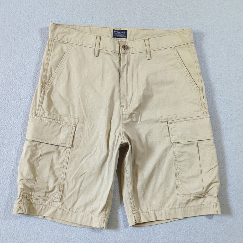 Levis Mens Ripstop Carrier Cargo Shorts Size 32 Khaki Cotton Multi Pocket Beige